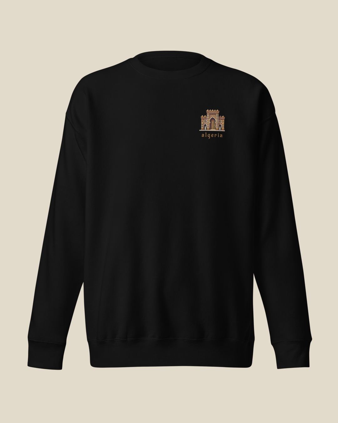 Sweatshirt Porte algérienne pixel qalbi vue de face – logo porte algérienne 8-bit