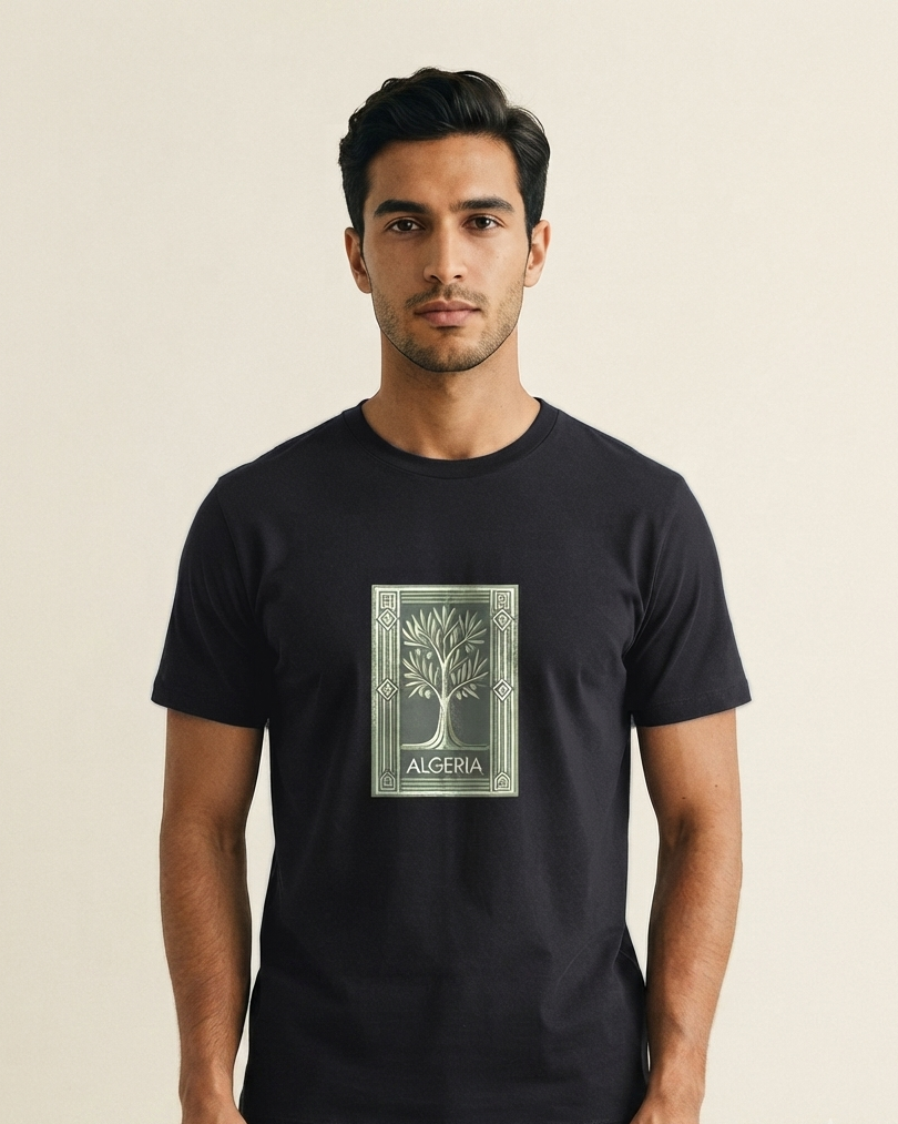 T-shirt oversize Algérie qalbi porté – coton noir, design olivier ALGERIA net